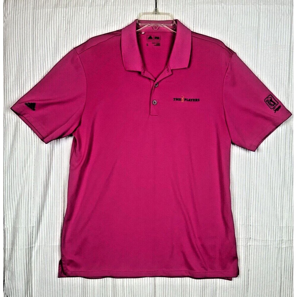 Adidas Mens Golf Shirt The Players Championship Pink Solid Print Large *Read*
